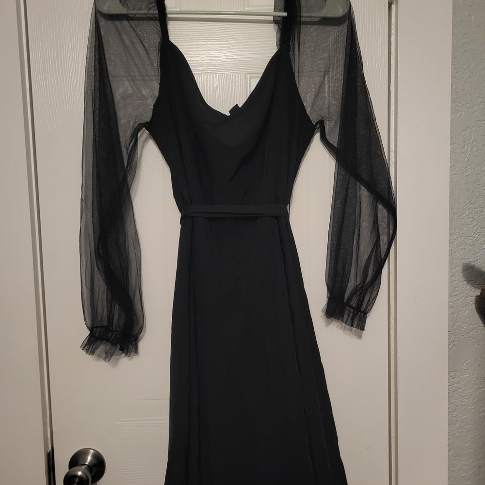 SHEIN Black Long Sleeve Dress with Sheer Detail